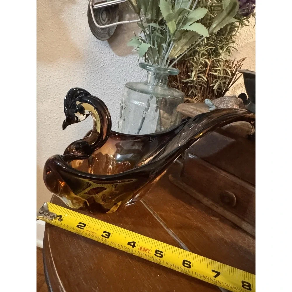 VTG MCM Hand blown Cherokee Amber & Clear Glass Swan Gorgeous 7
